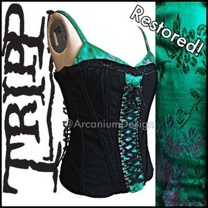 Tripp Corset Mall Goth Vintage Gothic Witchy Fairycore Punk Pinup Teal Costume S